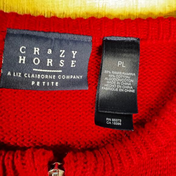 Christmas Sweater Vest Petite Women's sz Large Red Zipper Tree Poinsettia Snow - Picture 3 of 12